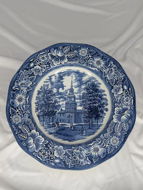 Staffordshire Mid-Century Ironstone Liberty Blue Independence Hall Dinner Plates