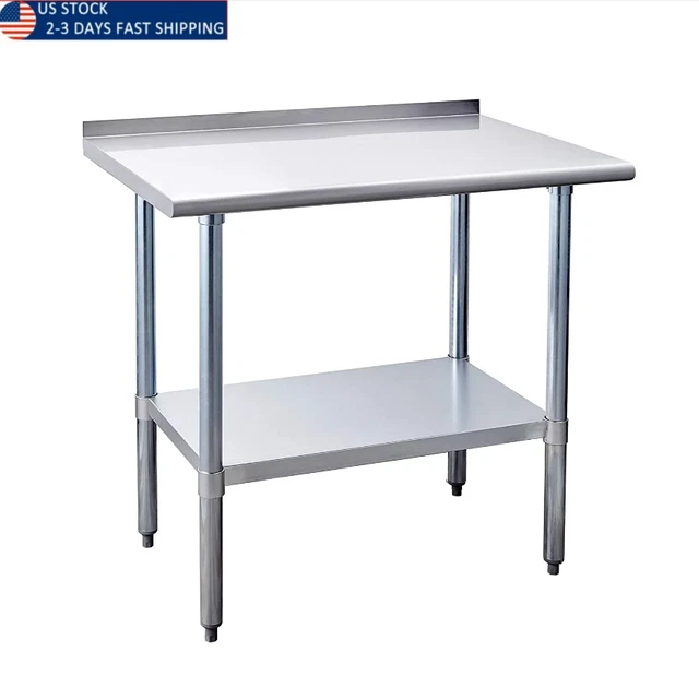 Stainless Steel Commercial Kitchen Prep & Work Table w/Backsplash, 24" x 30"