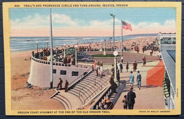 Vintage Postcard 1937 End of the Oregon Trail Promenade Seaside Oregon