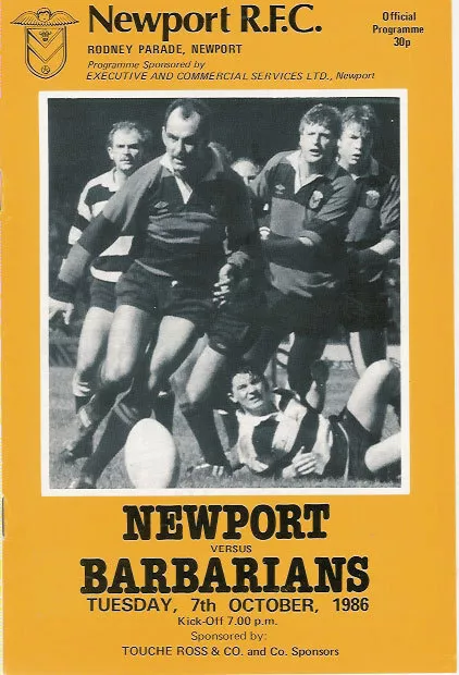 NEWPORT v BARBARIANS 1986 RUGBY PROGRAMME