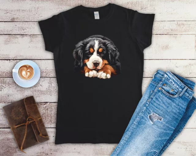 Bernese Mountain Dog Sleeping Ladies Fitted T Shirt Sizes Small-2XL