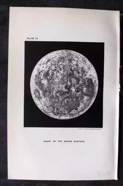 Ball 1913 Antique Astronomy Print. Chart of the Moon's Surface 06