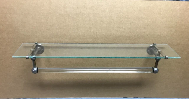 Antique Vintage Nickel Over Brass 28" Glass Shelf 24" Towel Bar Old 1581-23B