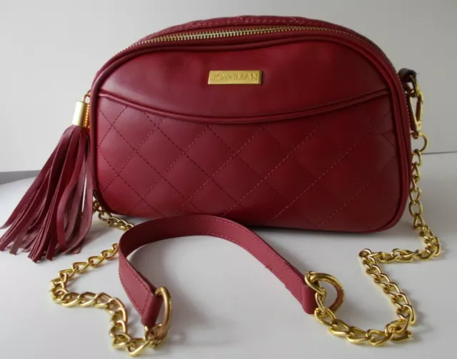 JOY & IMAN Diamond Quilted Genuine Leather RED Crossbody/ Shoulder Bag RFID