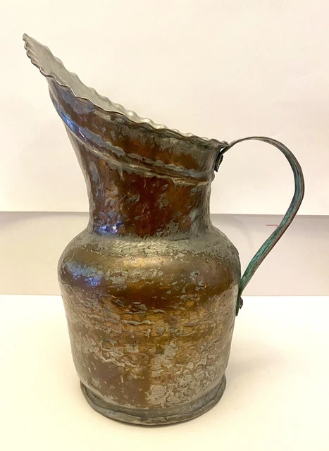 Vintage Copper Metal Pitcher, Antique, Decor, Vase, Container