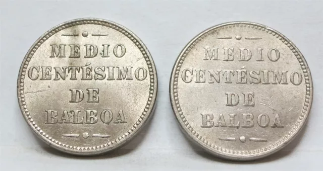 PANAMA lot 2x Medio 1/2 centesimo 1907 AU - UNC Balboa Nickel #C90