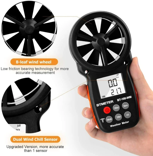 BTMETER BT-100-APP Digitales Anemometer, tragbares APP-Datenunterstützungs-Windgeschwindigkeitsmessgerät