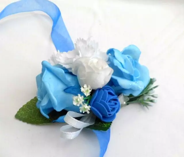 Blue/royal/White Flower  Wrist Corsage  -  Prom, Wedding, Party