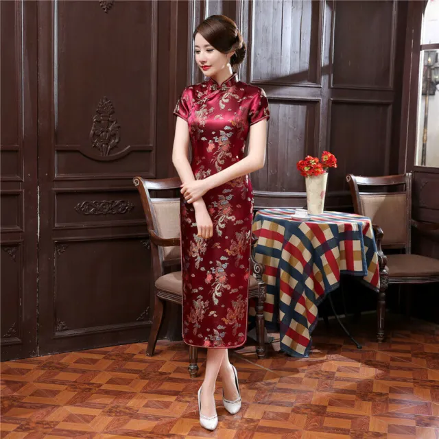 Chinese Traditional Cheongsam Women Silk Satin Dress Oriental Qipao S to 6XL