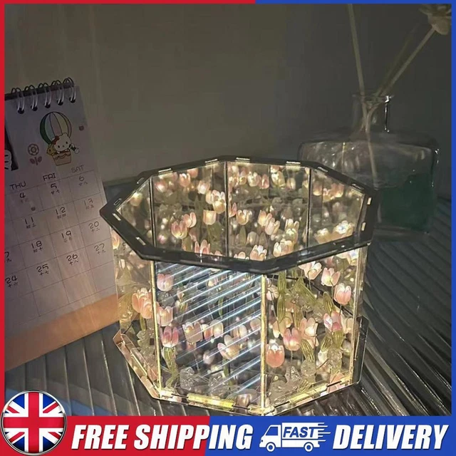 DIY LED TULIP/ROSE Mirror Night Light Octagonal/Hexagonal Cube Lamp for