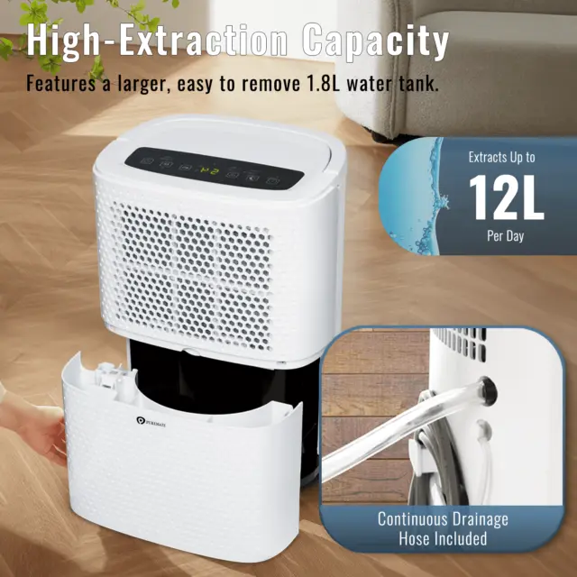 12L Dehumidifier with Air Purifier Portable Automatic Humidity Sensor & 24 Timer 2