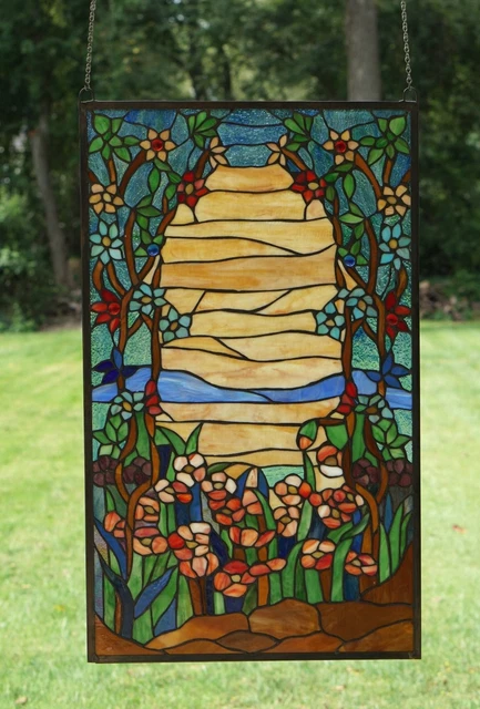 20.75" x 34.50" Handcrafted stained glass window panel Desert Dawn 3