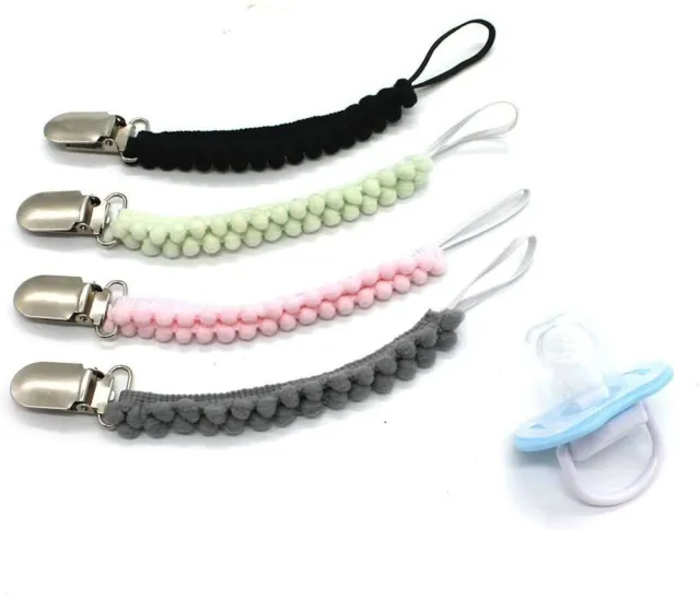 Babblingbebes 4 Pack Pacifier Clips + Pacifier BPA Free,Boy/Girl,Assorted Colors