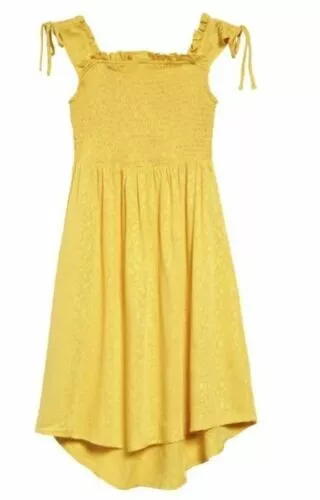 Ten Sixty Sherman Girls Smocked Tie Sleeve Dress Yellow Large MSRP $38