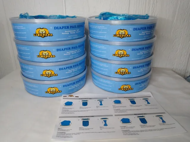 LionPapa Diaper Pail Refill Bags 8 Pack Lot NEW