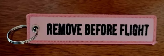 Remove Before Flight - 2 Sided - Black on Pink Canvas - Pilot Aviation Keychain