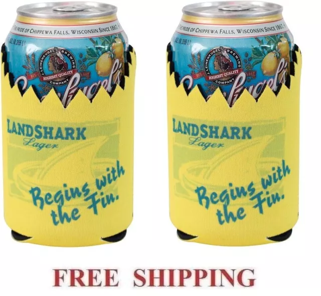 Landshark Island Lager 2 Beer Can Holders W/ Shark Bite Cooler Koozie Huggie New