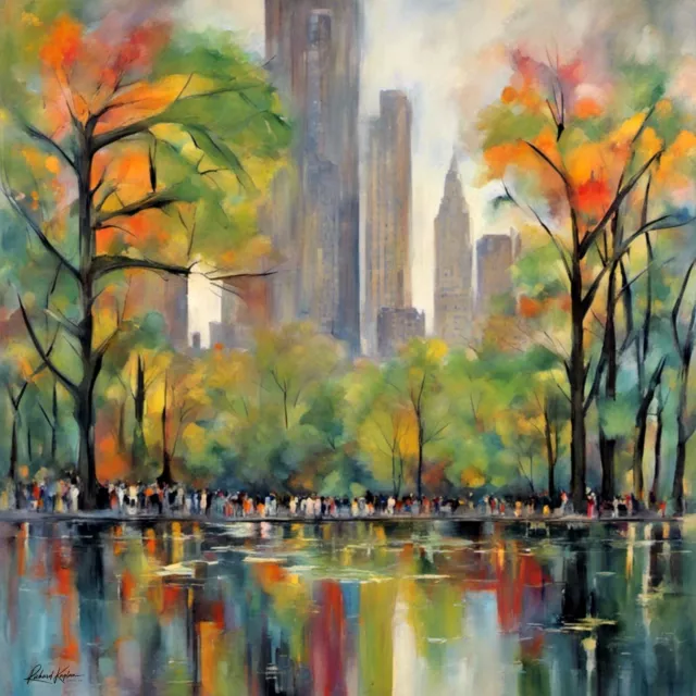 Large original artwork on canvas, Central Park, 16x16