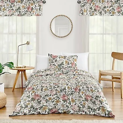 4pc Vintage Floral Twin Kids' Comforter Bedding Set Green and Pink - Sweet Jojo