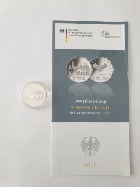 10 Euro Silbermünze Deutschland 2015, 1000 Jahre Leipzig, PP OVP mit Folder