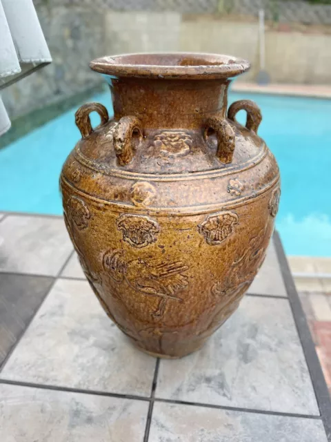 Large Antique 16th-17thc. Chinese Ming Dynasty Martaban Storage Jar, 23”