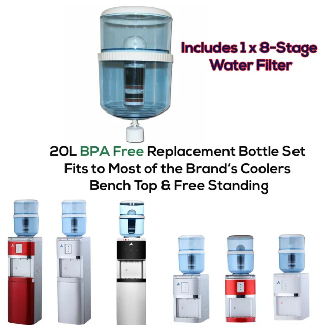 Aimex Water Cooler 20L Replacement Bottle Set with 8 Stage Water Filter BPA Free