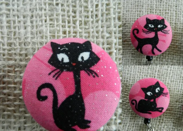 CATS BADGE REEL~PINK on black~Glitter~Retractable ID/Name Badge Holder  $5.50 - PicClick