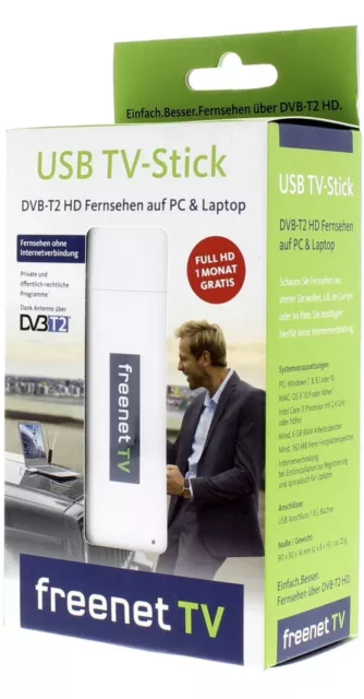 freenet USB TV Stick Weiß Mobiler TV-Receiver DVB-T2 Full-HD Empfang Laptop PC