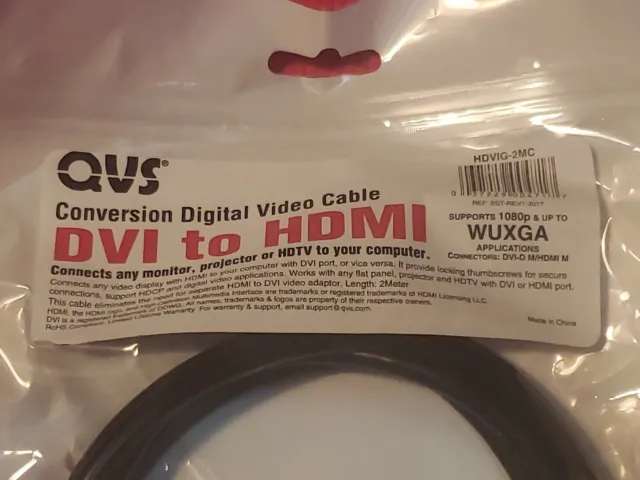 QVS HDVIG-2MC 2M HDMI MÂLE TO DVI CÂBLE MÂLE prend en charge 1080p et jusqu'à WUXGA 2