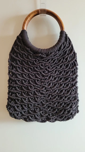 Sigrid Olsen Black Macrame Wood-handled Purse