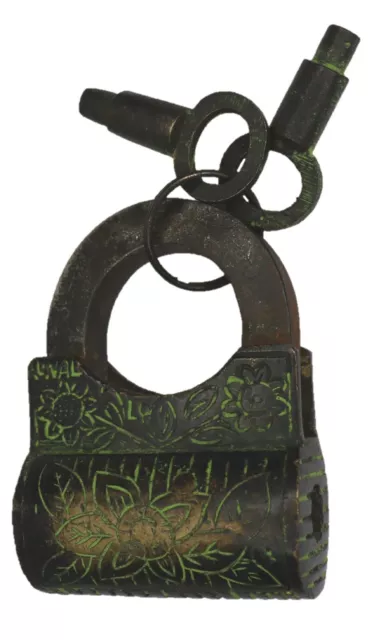 Antique Style Padlock Handmade Brass Flower Carved Door Lock with Unique Keys