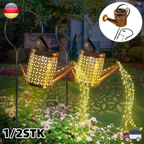 1/2x Solarleuchte Gießkanne LED Lichterkette Außen Garten-Dekor Dusch Wasserfall