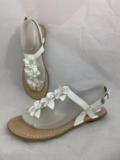 B.Ø.C boc Born Women's White Thongs T-Strap Sandals with Flowers Size 8