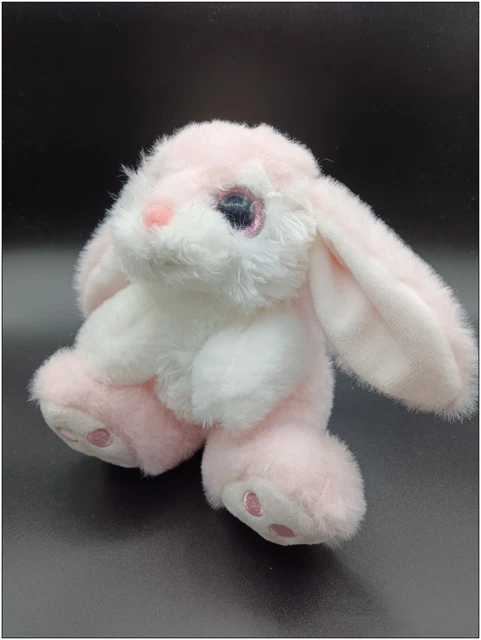 Doudou Peluche Lapin - Rose & Blanc - Yeux Brillants - Nicotoy