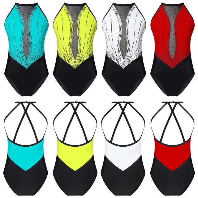 Tuta Unitard Body Unitard Danza Balletto Ginnastica Leotard Ragazze Maglia Lucida