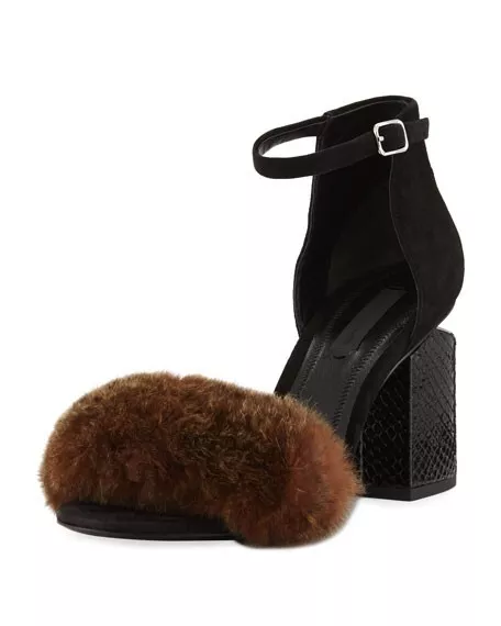 Alexander Wang Abby Fur Heel Sandal Size 37.5 NIB