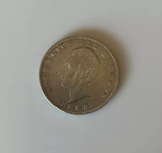 Ecuador Un Sucre 1888 (Santiago) Silver Large  Coin