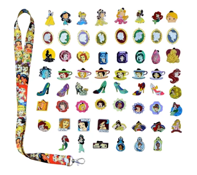 Princess Theme Starter Set With 5 Disney Park Trading Pins & Lanyard ~ Brand NEW