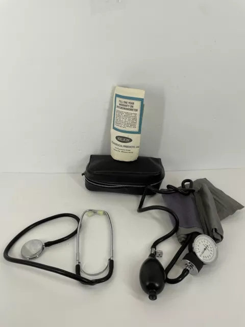 Vintage Nelkin Stethoscope & PBC Sphygmomanometer Blood Pressure Cuff