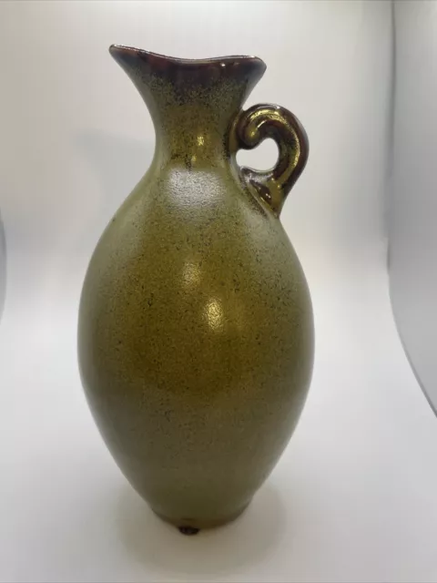 MCM Green/Brown Jug Vase~ Glazed Stoneware