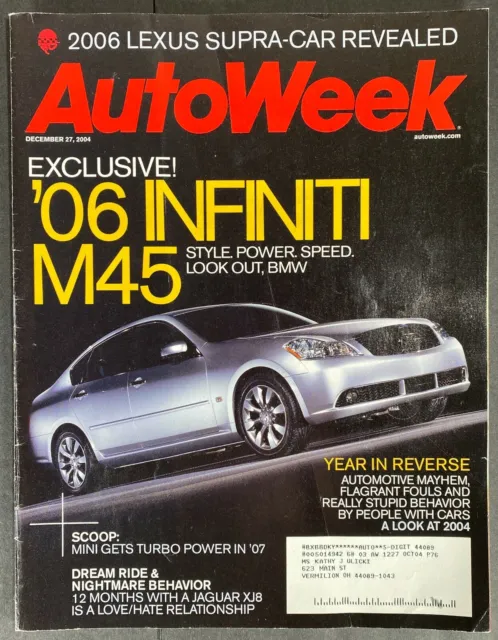 AUTOWEEK Magazine Dec 2004 ~ Infiniti M45/Lexus/Jaguar XJ8/Mini Cooper Turbo/VW