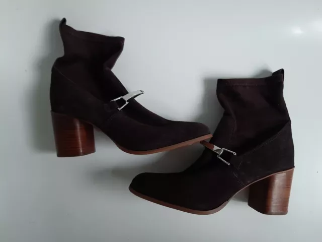 Next Womens Dark Brown Real Leather Suede Boots block heel New  UK 7 was £75