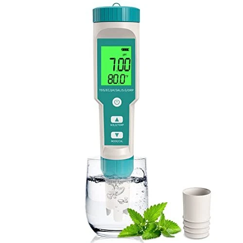 PH Meter, 7 in 1 pH/TDS/EC/ORP/S.g/Salinity/Temp Meter with ATC pH Tester, 0.01n