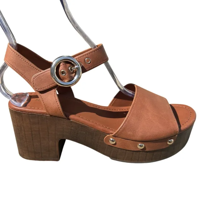 NEW Nine West Jayce Women's Platform Sandal Brown Size 9 Faux Leather Strappy