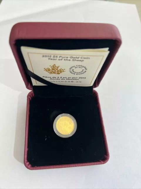 2015 Canada $5 Fine Gold Year Of The Sheep Coin 1/10th GOLD