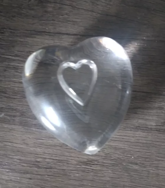 Steuben Signed Crystal Heart to Heart Hand Cooler Paper Weight