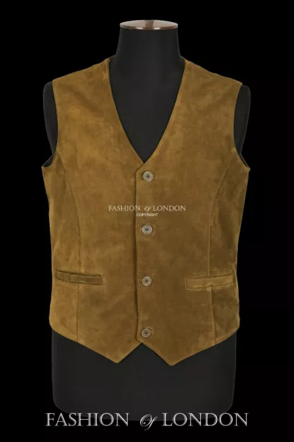 Mens Leather Waistcoat Khaki Suede Vest Party Fashion Stylish Leather Gilet 5226