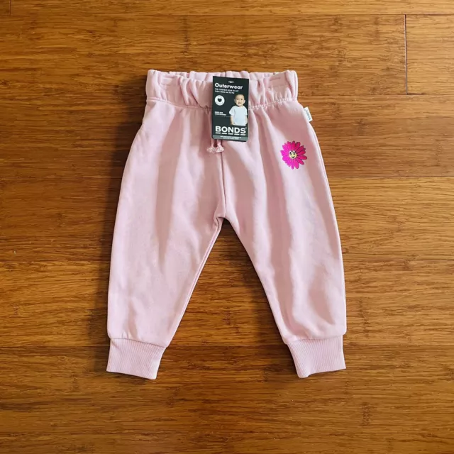 Bonds Girls Originals Pink Daisy Sweat Trackie Pants Winter Size 1 BNWT