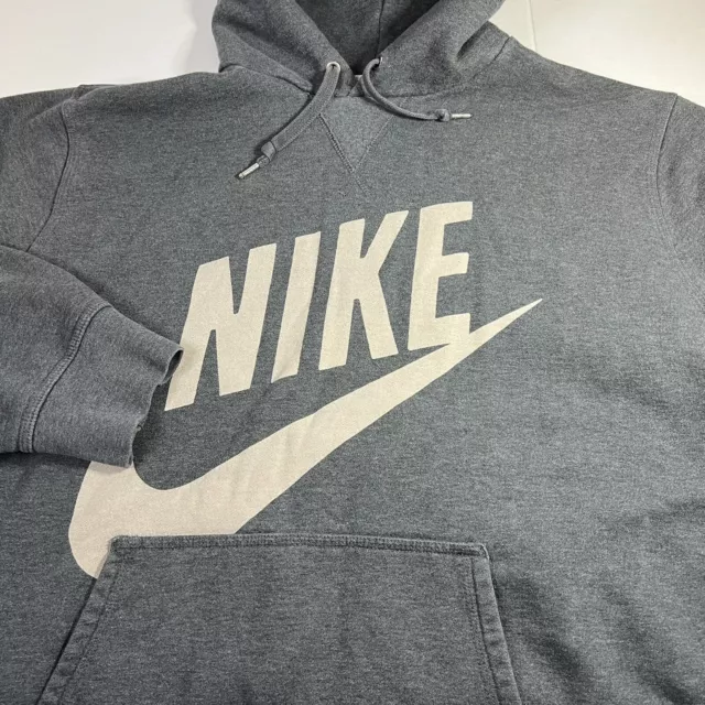 Vtg Nike Sportswear Big Spellout Swoosh Hoodie Hooded Sweatshirt Gray Men's XXL