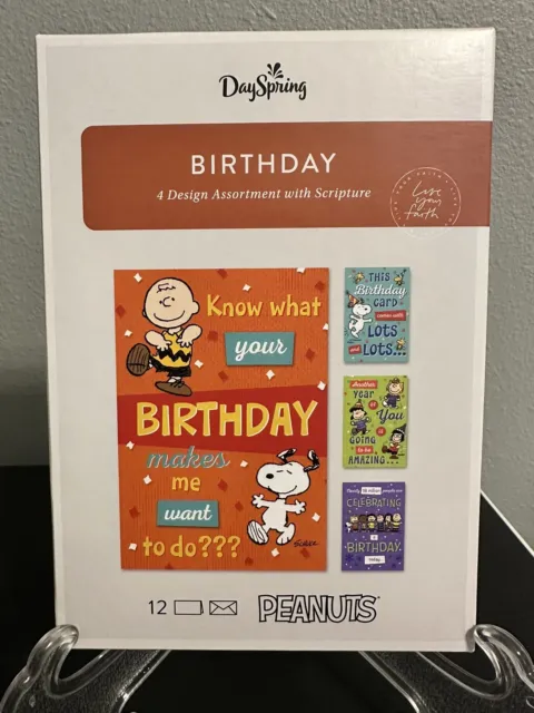 DaySpring Peanuts Box of 12 Happy Birthday Boxed Greeting Cards Charlie Brown